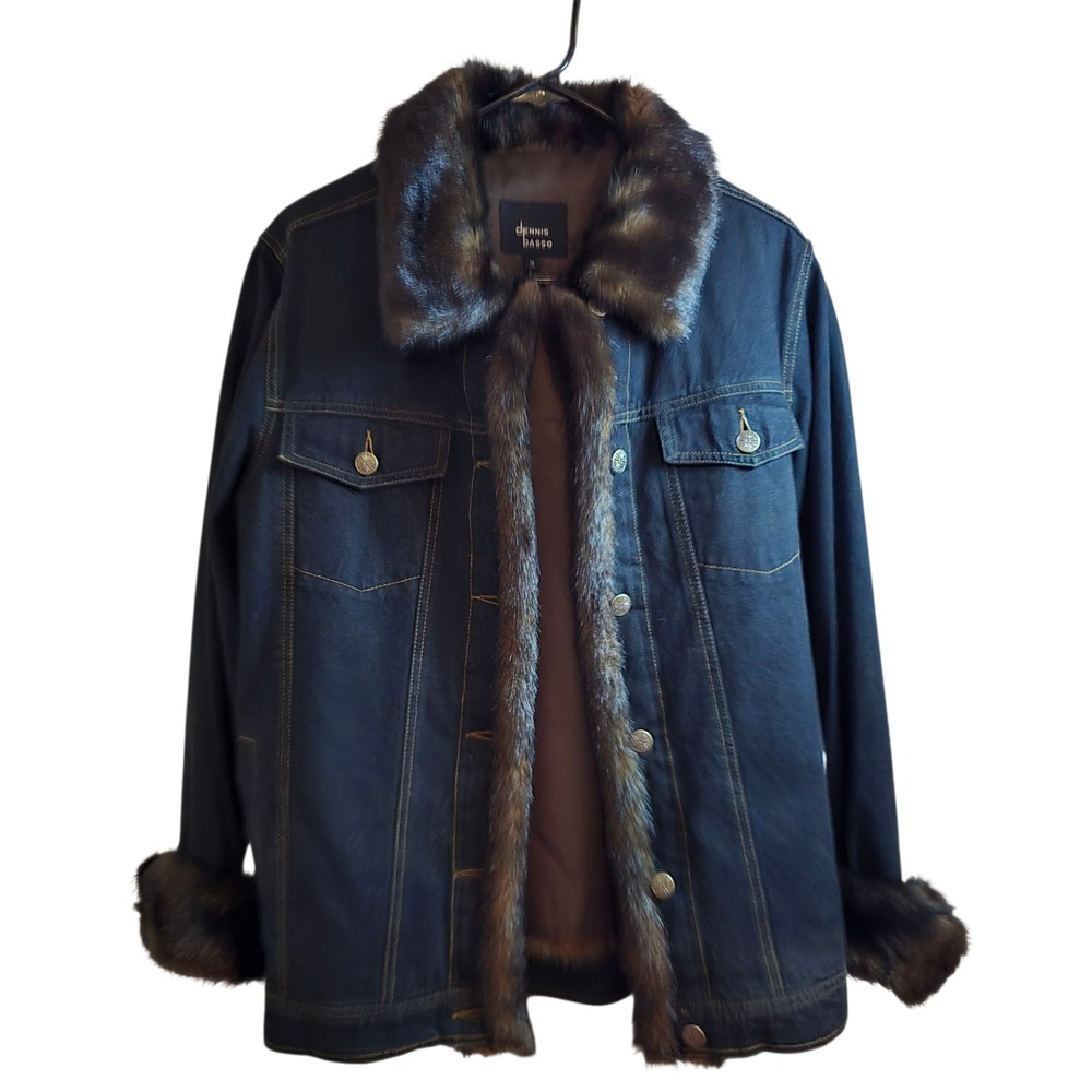 Dennis Basso Faux Fur Lined Denim Jacket Removable Vest Women's Small NWOT Y2K